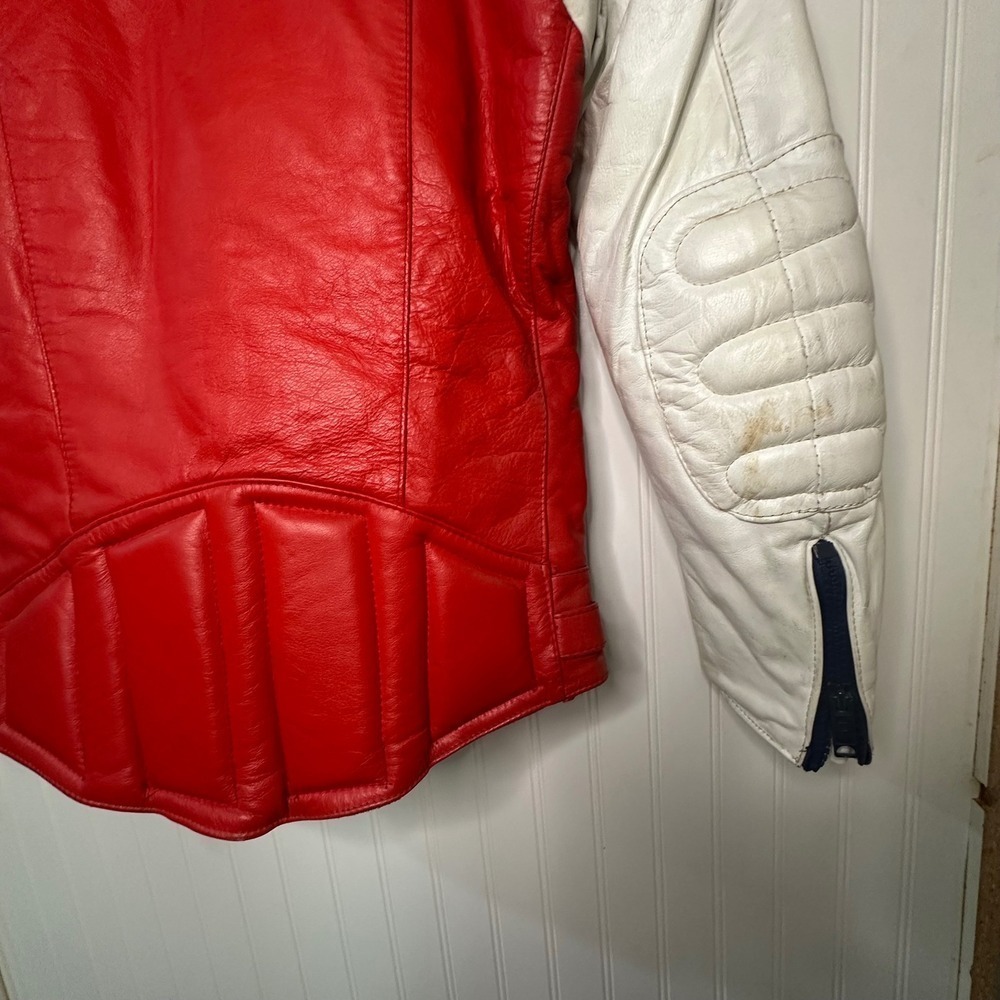 Vintage Honda Leather Motorcycle Racing Jacket Red White Blue Mens Size 42 - Picture 11 of 16